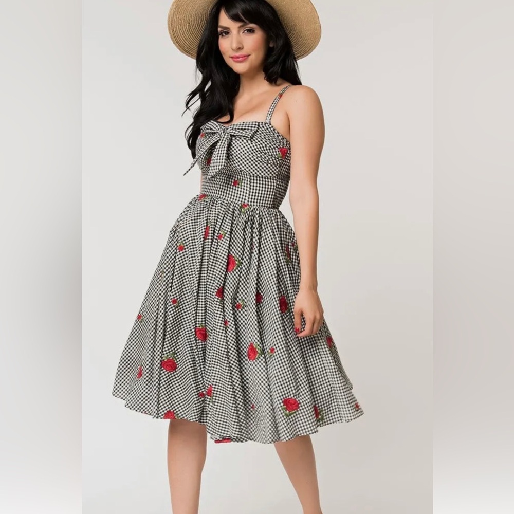 Gingham with Roses Sundress with Detachable Straps